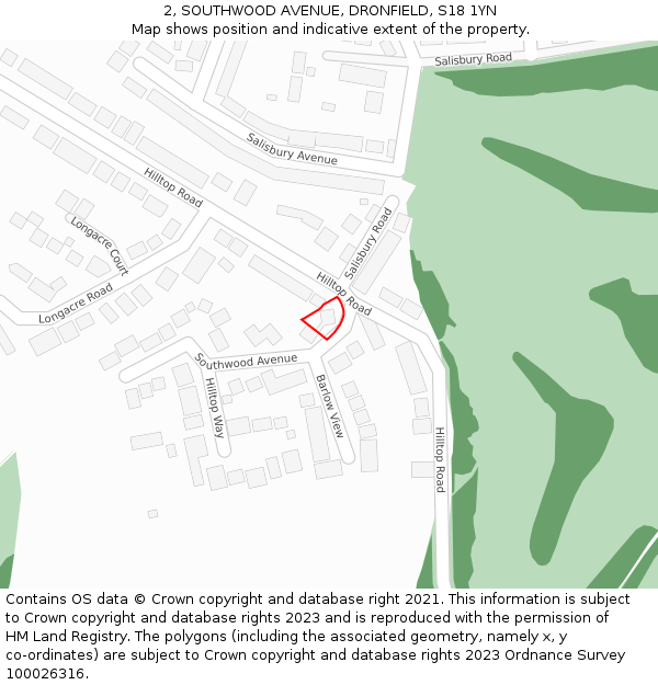 2, SOUTHWOOD AVENUE, DRONFIELD, S18 1YN: Location map and indicative extent of plot