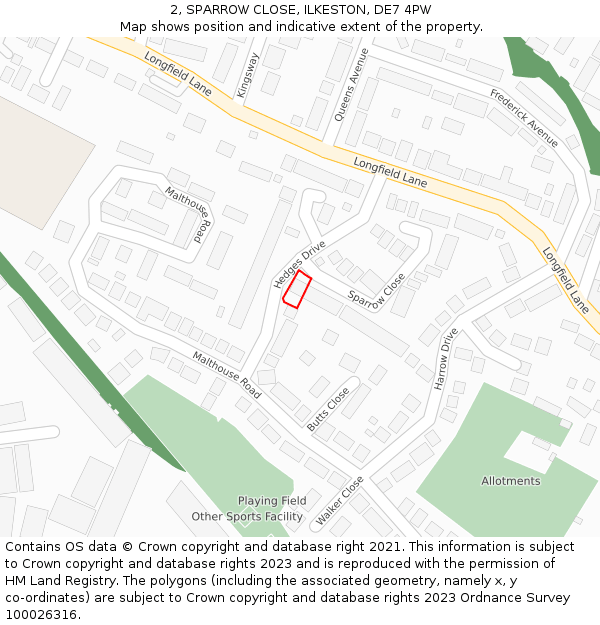 2, SPARROW CLOSE, ILKESTON, DE7 4PW: Location map and indicative extent of plot