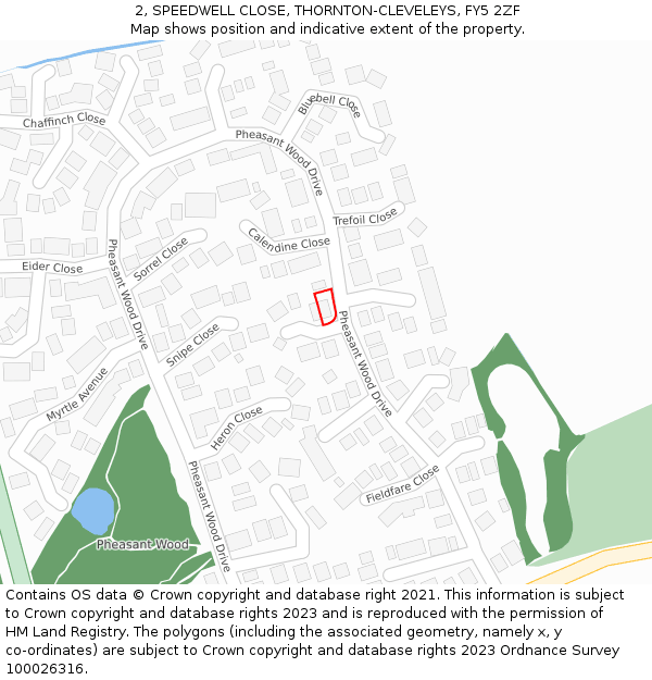 2, SPEEDWELL CLOSE, THORNTON-CLEVELEYS, FY5 2ZF: Location map and indicative extent of plot