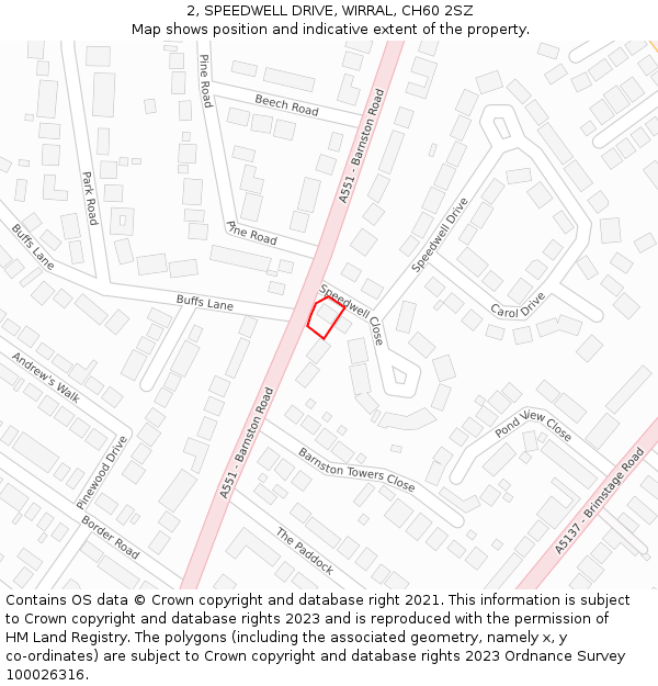 2, SPEEDWELL DRIVE, WIRRAL, CH60 2SZ: Location map and indicative extent of plot