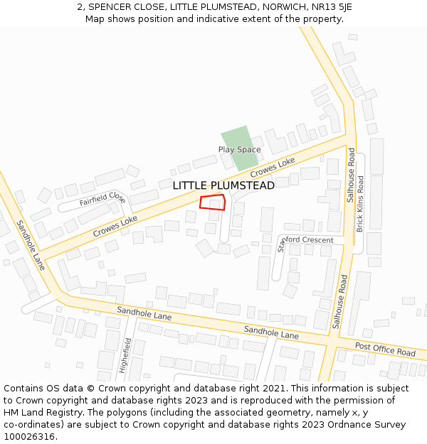 2, SPENCER CLOSE, LITTLE PLUMSTEAD, NORWICH, NR13 5JE: Location map and indicative extent of plot