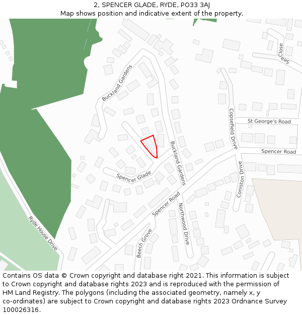 2, SPENCER GLADE, RYDE, PO33 3AJ: Location map and indicative extent of plot
