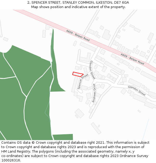 2, SPENCER STREET, STANLEY COMMON, ILKESTON, DE7 6GA: Location map and indicative extent of plot