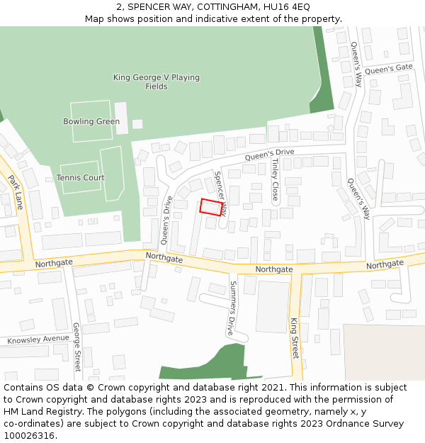 2, SPENCER WAY, COTTINGHAM, HU16 4EQ: Location map and indicative extent of plot