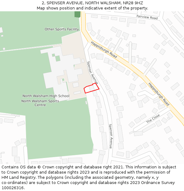 2, SPENSER AVENUE, NORTH WALSHAM, NR28 9HZ: Location map and indicative extent of plot