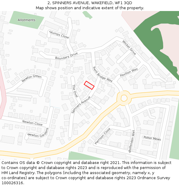 2, SPINNERS AVENUE, WAKEFIELD, WF1 3QD: Location map and indicative extent of plot