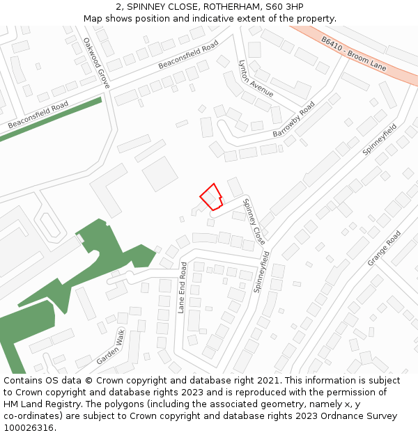 2, SPINNEY CLOSE, ROTHERHAM, S60 3HP: Location map and indicative extent of plot