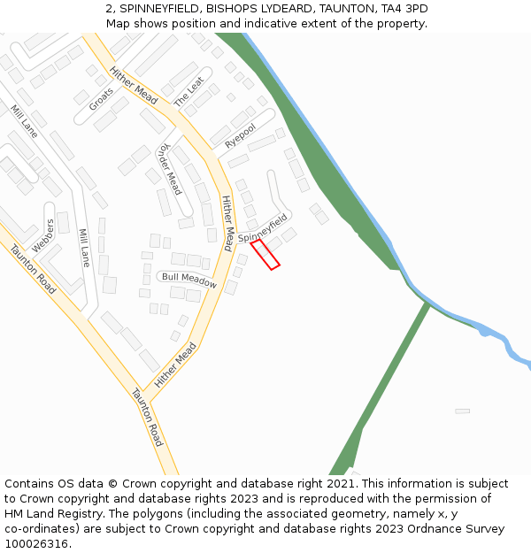 2, SPINNEYFIELD, BISHOPS LYDEARD, TAUNTON, TA4 3PD: Location map and indicative extent of plot