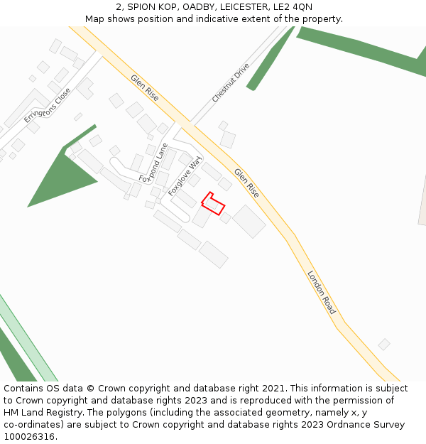 2, SPION KOP, OADBY, LEICESTER, LE2 4QN: Location map and indicative extent of plot