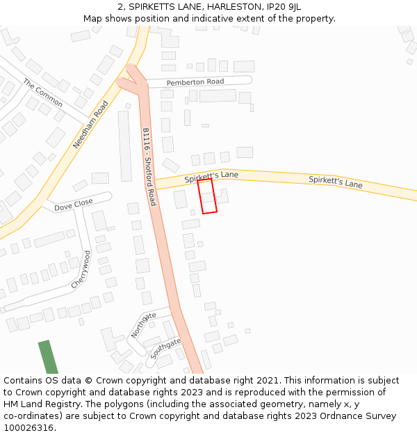 2, SPIRKETTS LANE, HARLESTON, IP20 9JL: Location map and indicative extent of plot