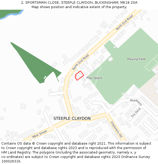 2, SPORTSMAN CLOSE, STEEPLE CLAYDON, BUCKINGHAM, MK18 2SA: Location map and indicative extent of plot