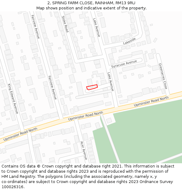 2, SPRING FARM CLOSE, RAINHAM, RM13 9RU: Location map and indicative extent of plot