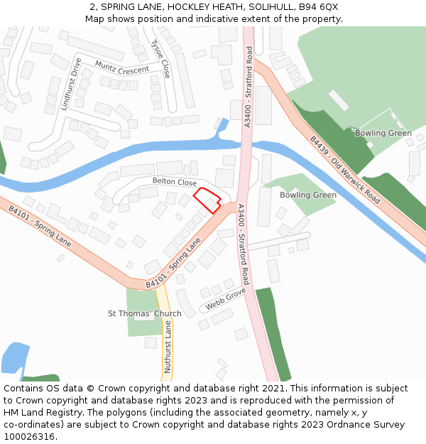 2, SPRING LANE, HOCKLEY HEATH, SOLIHULL, B94 6QX: Location map and indicative extent of plot