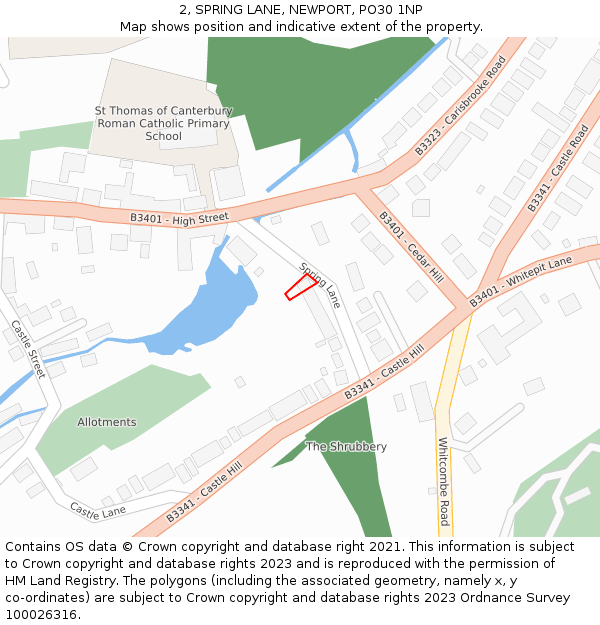 2, SPRING LANE, NEWPORT, PO30 1NP: Location map and indicative extent of plot