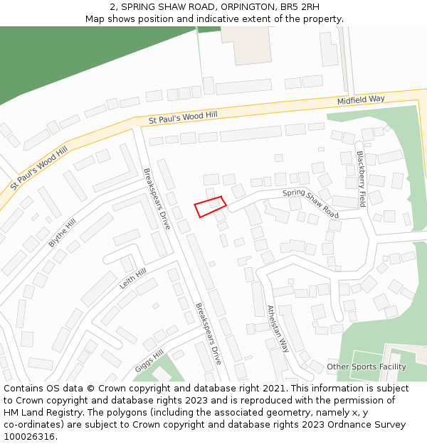 2, SPRING SHAW ROAD, ORPINGTON, BR5 2RH: Location map and indicative extent of plot