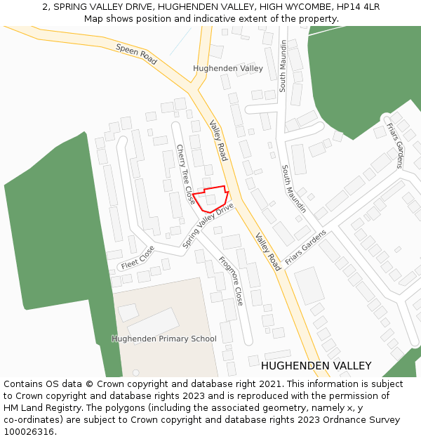 2, SPRING VALLEY DRIVE, HUGHENDEN VALLEY, HIGH WYCOMBE, HP14 4LR: Location map and indicative extent of plot