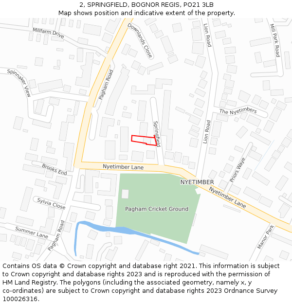 2, SPRINGFIELD, BOGNOR REGIS, PO21 3LB: Location map and indicative extent of plot