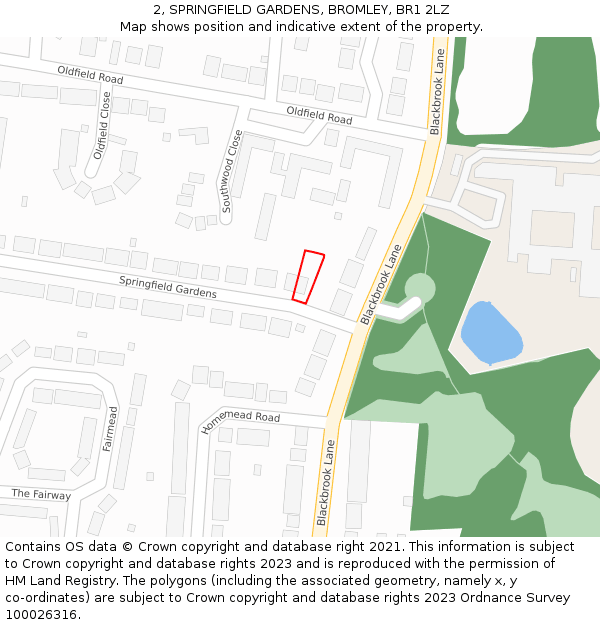 2, SPRINGFIELD GARDENS, BROMLEY, BR1 2LZ: Location map and indicative extent of plot