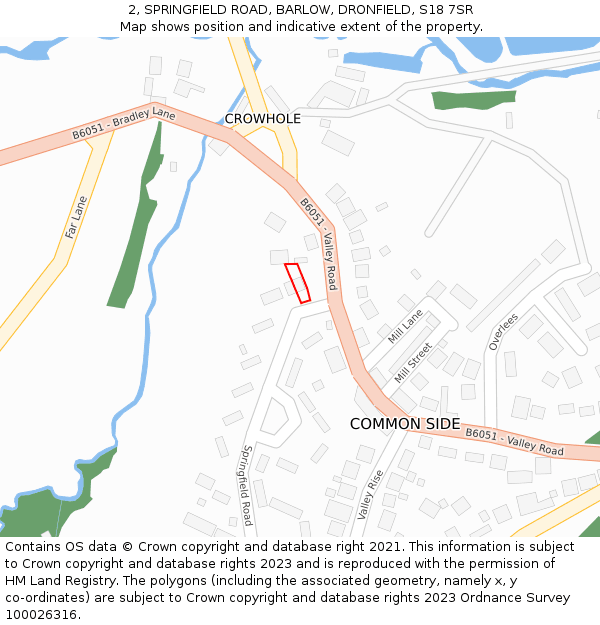 2, SPRINGFIELD ROAD, BARLOW, DRONFIELD, S18 7SR: Location map and indicative extent of plot