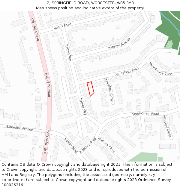 2, SPRINGFIELD ROAD, WORCESTER, WR5 3AR: Location map and indicative extent of plot