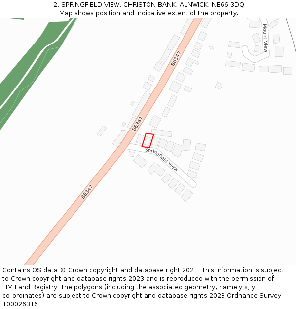 2, SPRINGFIELD VIEW, CHRISTON BANK, ALNWICK, NE66 3DQ: Location map and indicative extent of plot