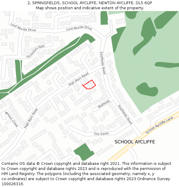 2, SPRINGFIELDS, SCHOOL AYCLIFFE, NEWTON AYCLIFFE, DL5 6QP: Location map and indicative extent of plot