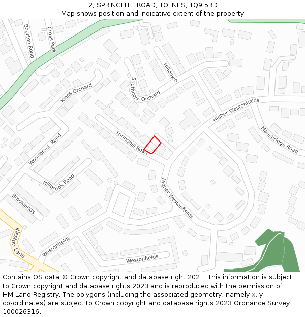 2, SPRINGHILL ROAD, TOTNES, TQ9 5RD: Location map and indicative extent of plot