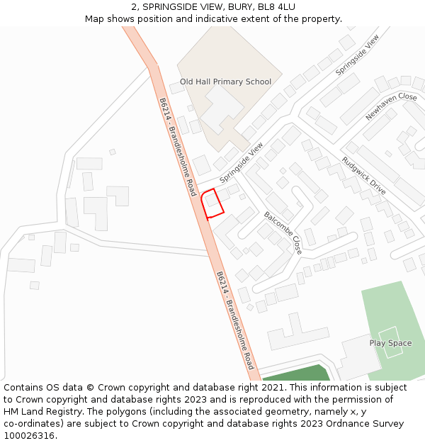 2, SPRINGSIDE VIEW, BURY, BL8 4LU: Location map and indicative extent of plot