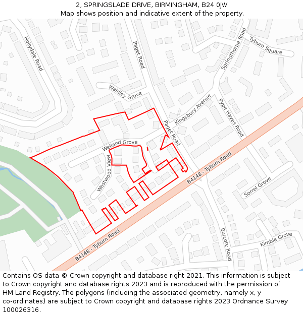 2, SPRINGSLADE DRIVE, BIRMINGHAM, B24 0JW: Location map and indicative extent of plot