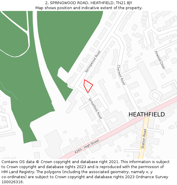 2, SPRINGWOOD ROAD, HEATHFIELD, TN21 8JY: Location map and indicative extent of plot