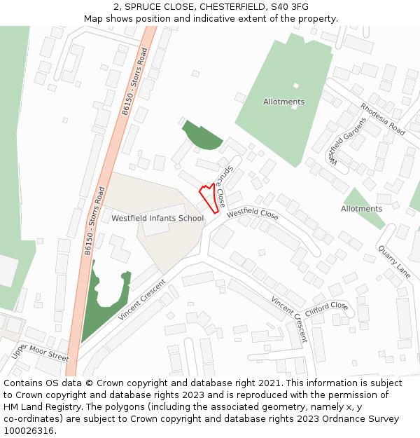 2, SPRUCE CLOSE, CHESTERFIELD, S40 3FG: Location map and indicative extent of plot