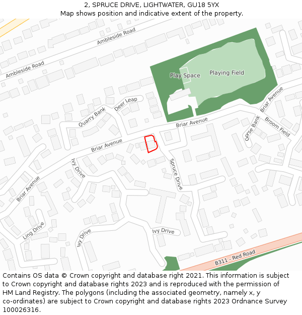 2, SPRUCE DRIVE, LIGHTWATER, GU18 5YX: Location map and indicative extent of plot