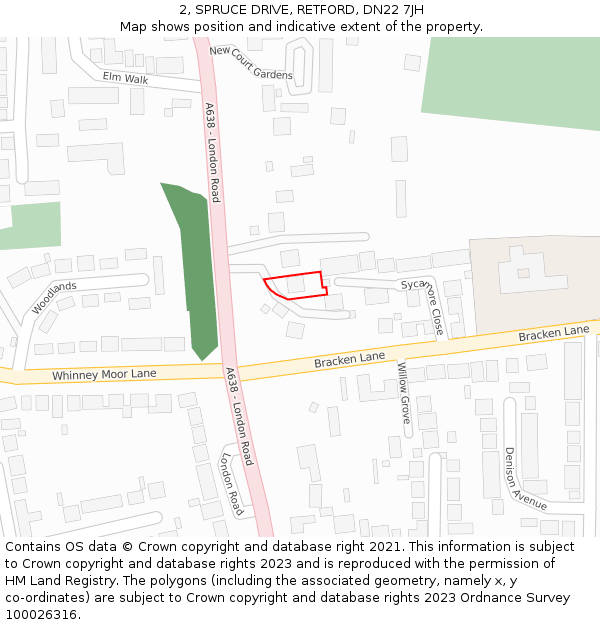 2, SPRUCE DRIVE, RETFORD, DN22 7JH: Location map and indicative extent of plot