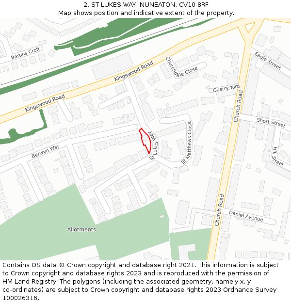 2, ST LUKES WAY, NUNEATON, CV10 8RF: Location map and indicative extent of plot