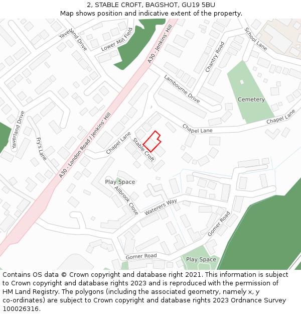 2, STABLE CROFT, BAGSHOT, GU19 5BU: Location map and indicative extent of plot