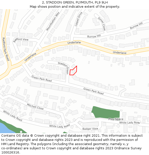 2, STADDON GREEN, PLYMOUTH, PL9 9LH: Location map and indicative extent of plot