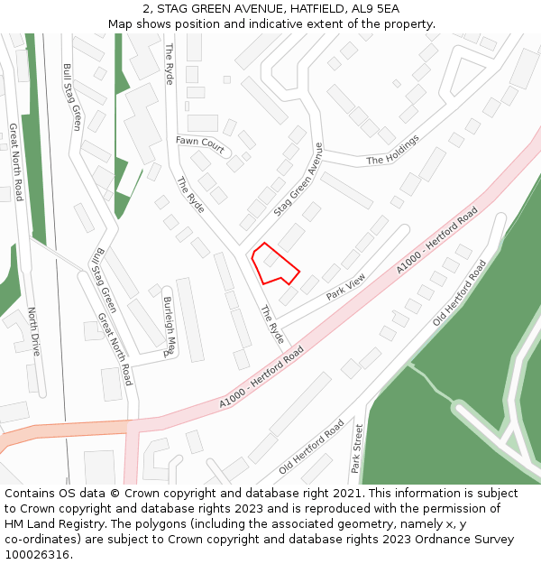 2, STAG GREEN AVENUE, HATFIELD, AL9 5EA: Location map and indicative extent of plot