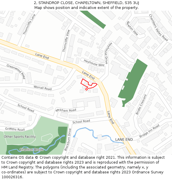 2, STAINDROP CLOSE, CHAPELTOWN, SHEFFIELD, S35 3UJ: Location map and indicative extent of plot