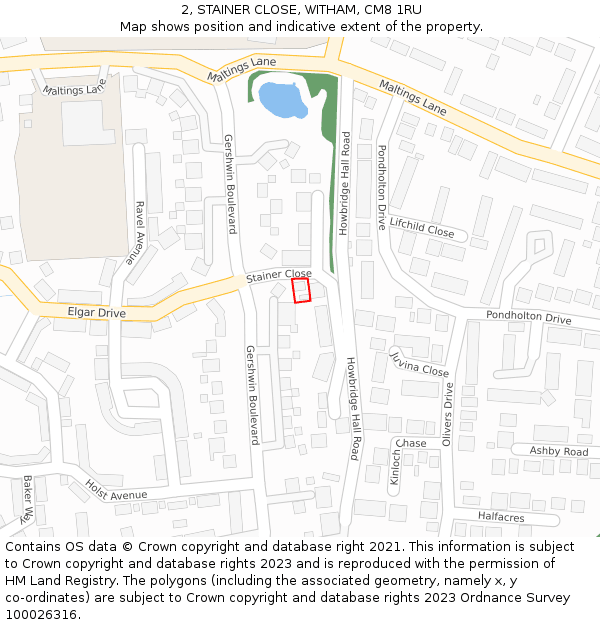 2, STAINER CLOSE, WITHAM, CM8 1RU: Location map and indicative extent of plot