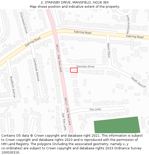 2, STAINSBY DRIVE, MANSFIELD, NG18 3EX: Location map and indicative extent of plot