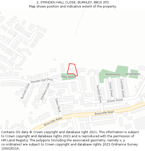 2, STANDEN HALL CLOSE, BURNLEY, BB10 2FD: Location map and indicative extent of plot