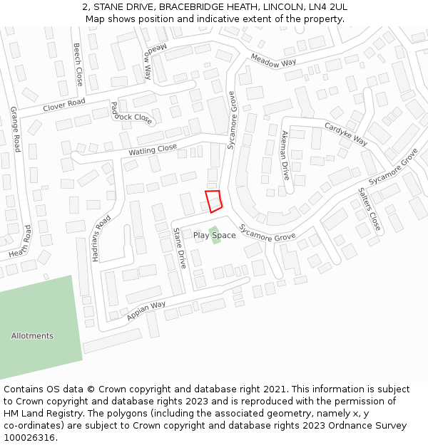 2, STANE DRIVE, BRACEBRIDGE HEATH, LINCOLN, LN4 2UL: Location map and indicative extent of plot