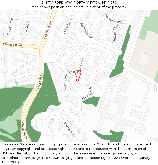 2, STANFORD WAY, NORTHAMPTON, NN4 0FQ: Location map and indicative extent of plot