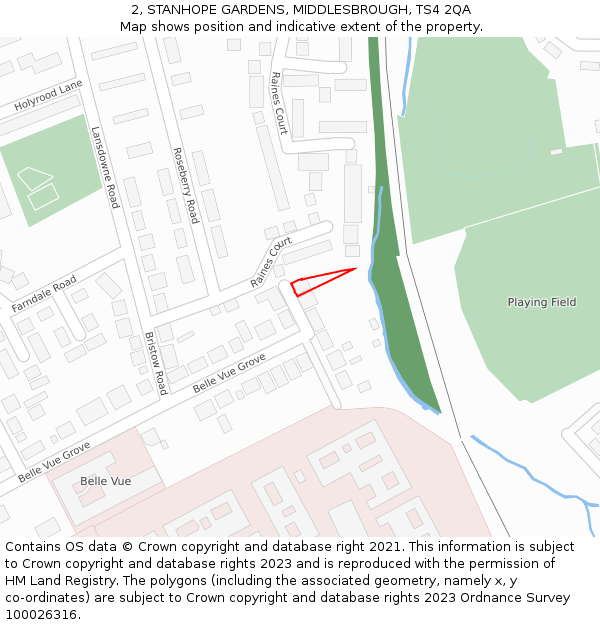 2, STANHOPE GARDENS, MIDDLESBROUGH, TS4 2QA: Location map and indicative extent of plot