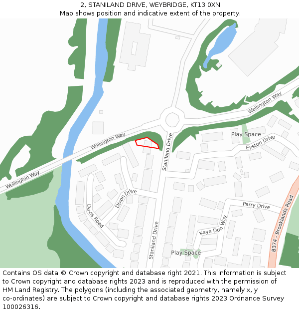 2, STANILAND DRIVE, WEYBRIDGE, KT13 0XN: Location map and indicative extent of plot