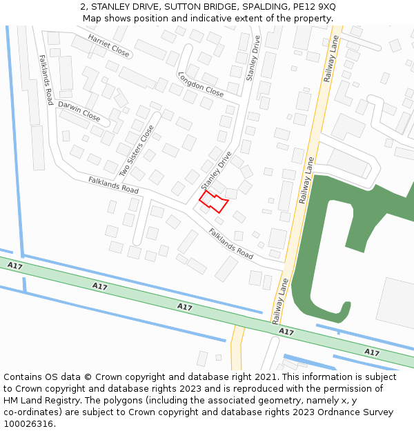 2, STANLEY DRIVE, SUTTON BRIDGE, SPALDING, PE12 9XQ: Location map and indicative extent of plot