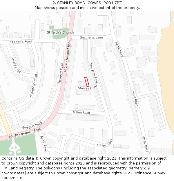 2, STANLEY ROAD, COWES, PO31 7PZ: Location map and indicative extent of plot