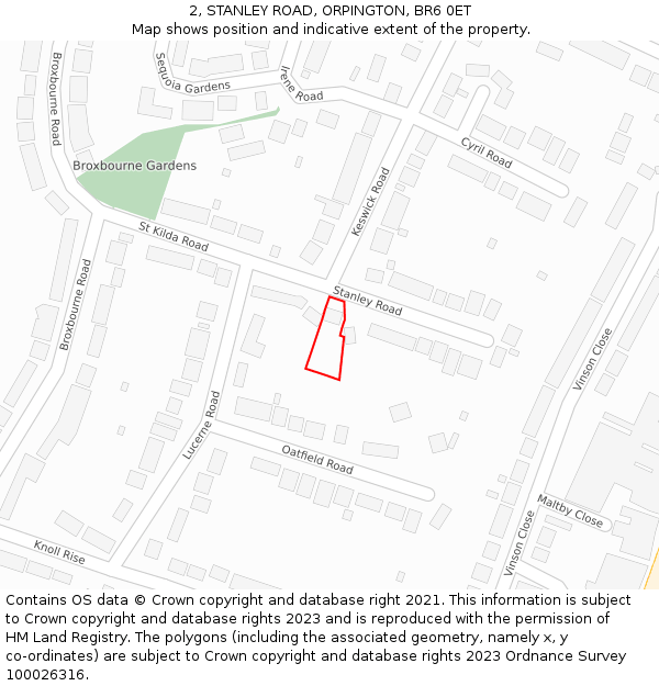 2, STANLEY ROAD, ORPINGTON, BR6 0ET: Location map and indicative extent of plot
