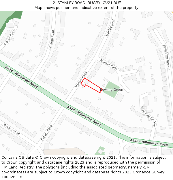 2, STANLEY ROAD, RUGBY, CV21 3UE: Location map and indicative extent of plot