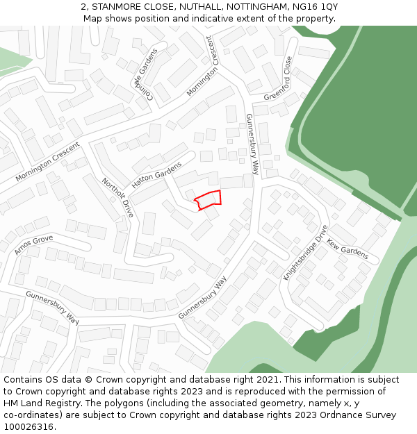 2, STANMORE CLOSE, NUTHALL, NOTTINGHAM, NG16 1QY: Location map and indicative extent of plot